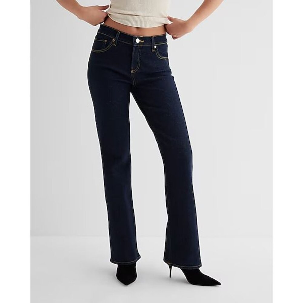 Express Women’s Mid Rise Rinse Bootcut Jeans Dark Wash Size 6R